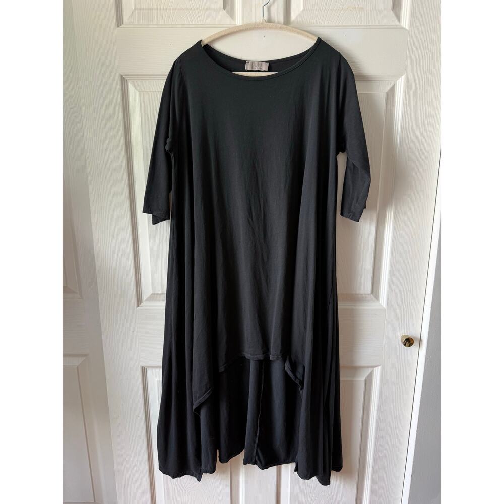 Saga Made in Italy Black Lagenlook Dress Asymmetrical High Low Hem Size XL